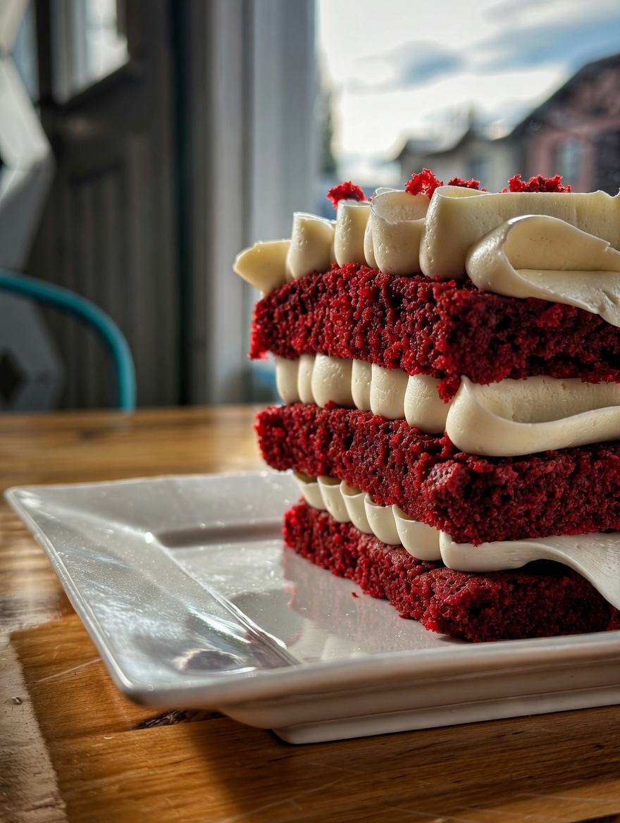 Porción de torta red velvet